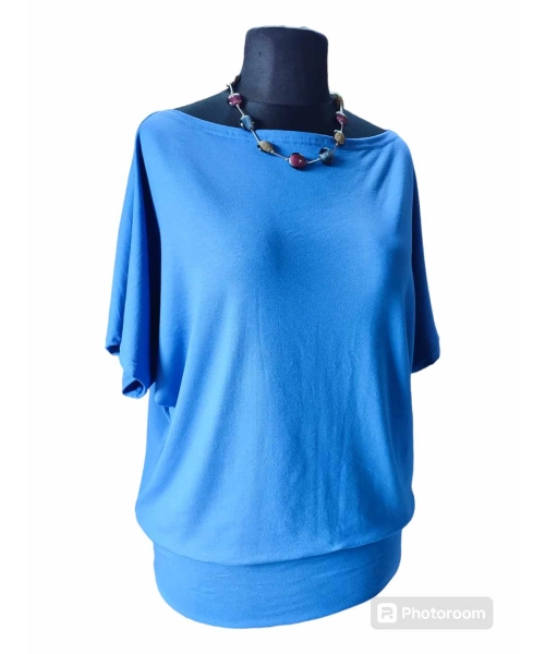 Bluzka kimonowa z dekoltem w łódkę - kolor ciemny niebieski